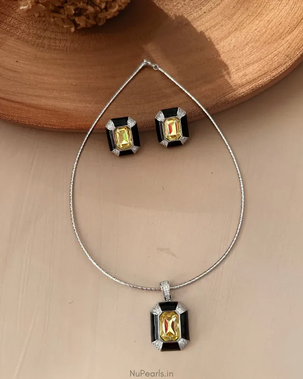 Sloane_Yellow_Princess_Cut_Stone_Hasli_Necklace_Set|_Premium_Rhodium_Polish