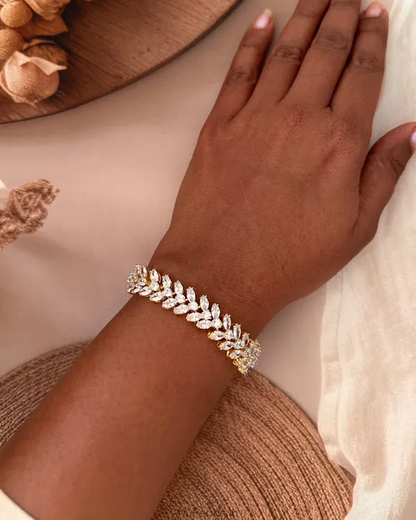Stuti_Gold_Plated_Marquise_CZ_Leaf_Design_Tennis_Bracelet