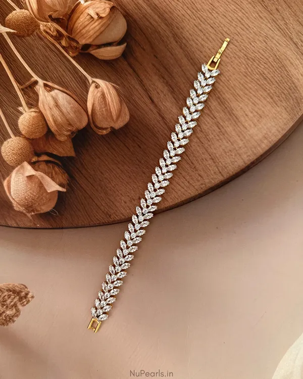 Stuti_Gold_Plated_Marquise_CZ_Leaf_Design_Tennis_Bracelet