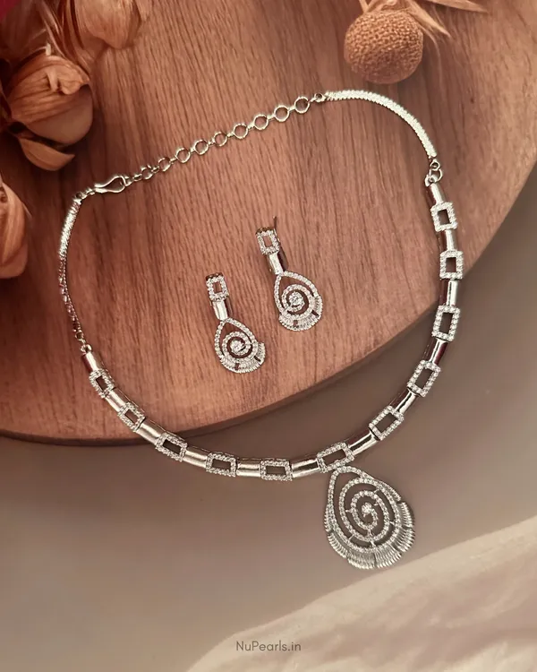 Silver_Designer_Necklace|_Premium_Rhodium_Plated_CZ_Studded_Jewellery_Set_For_Women