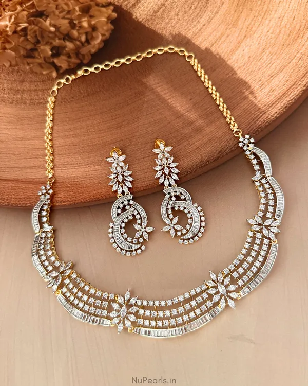 Taran_CZ_Premium_Gold-Silver_Necklace_Set|Screw_Back_Earrings