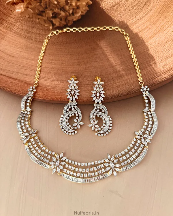 Taran_CZ_Premium_Gold-Silver_Necklace_Set|Screw_Back_Earrings