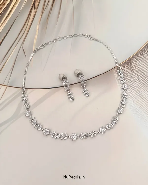 ROSA_Silver_Floral_Necklace_With_CZ_Stone_|_18K_Gold_Plated_Necklace_Set_For_Women