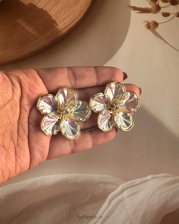 Oversized_Mother_Of_Pearl_Flower_Earrings|_Premium_Earring_in_Gold_Polish