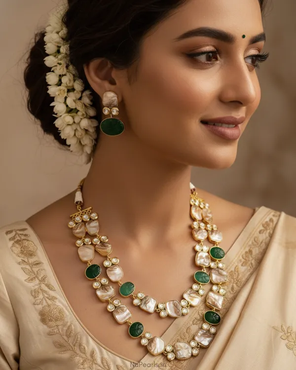 Green_Mother_Of_Pearl_Kundan_Double_Layer_Necklace_With_Dori_|_Hoor_Handmade_Necklace_Set