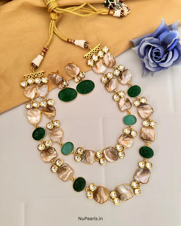 Green_Mother_Of_Pearl_Kundan_Double_Layer_Necklace_With_Dori_|_Hoor_Handmade_Necklace_Set