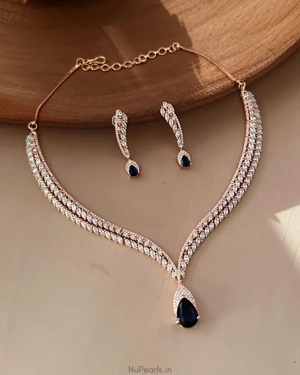 Blue_Zeba_Necklace|18K_Rose_Gold_Plated_American_Diamond_Jewellery_Set_For_Women_With_Earrings