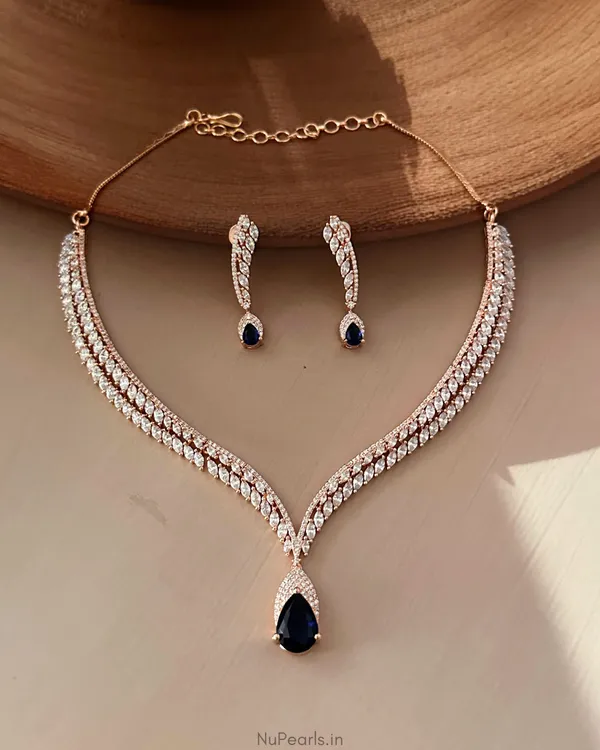 Blue_Zeba_Necklace|18K_Rose_Gold_Plated_American_Diamond_Jewellery_Set_For_Women_With_Earrings