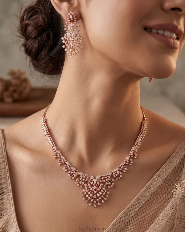 Rose_Gold_Bahar_Necklace|18K_Rose_Gold_Plated_American_Diamond_Jewellery_Set_For_Women_With_Earrings