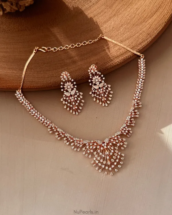 Rose_Gold_Bahar_Necklace|18K_Rose_Gold_Plated_American_Diamond_Jewellery_Set_For_Women_With_Earrings