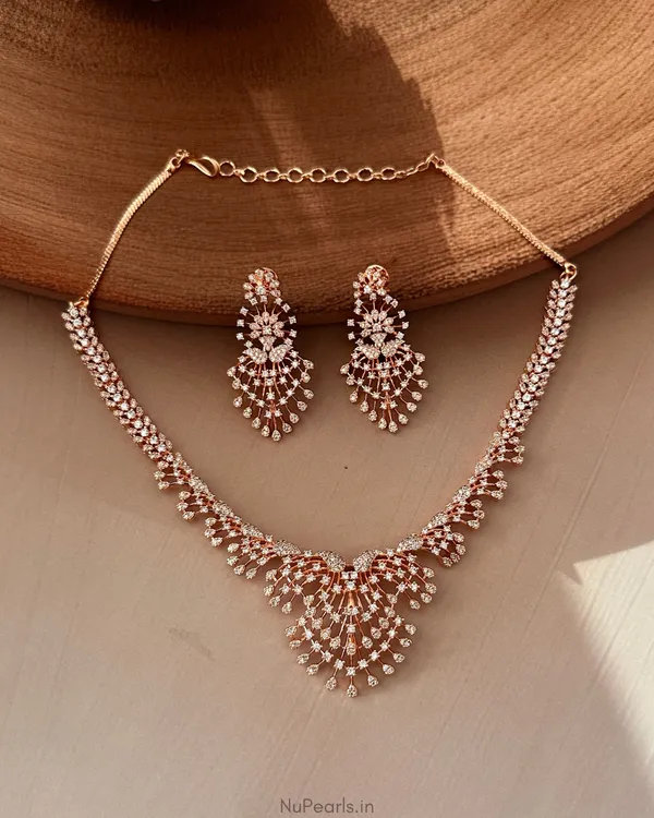 Rose_Gold_Bahar_Necklace|18K_Rose_Gold_Plated_American_Diamond_Jewellery_Set_For_Women_With_Earrings