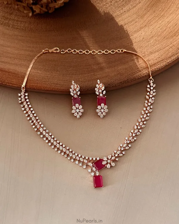 Red_Elena_Necklace|18K_Rose_Gold_Plated_American_Diamond_Jewellery_Set_For_Women_With_Earrings