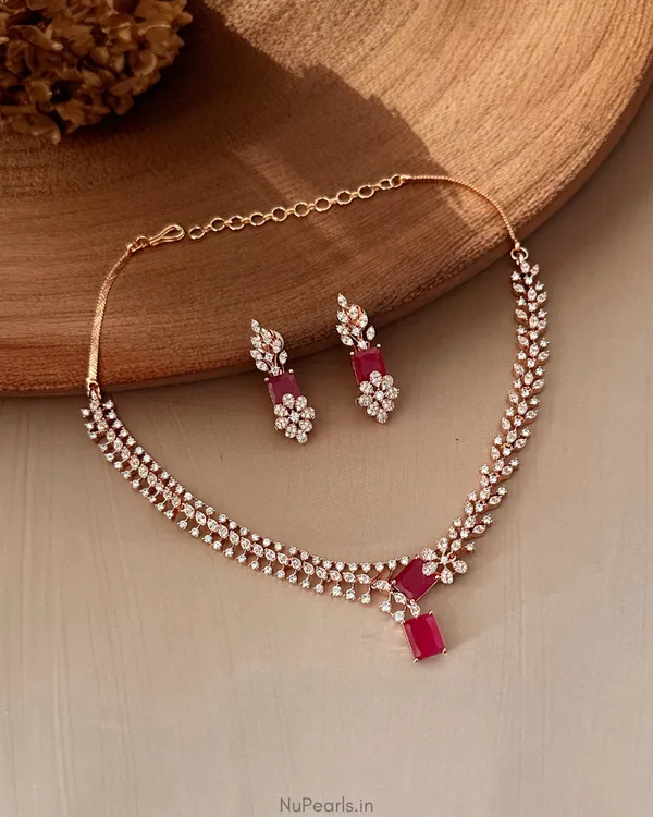 Red_Elena_Necklace|18K_Rose_Gold_Plated_American_Diamond_Jewellery_Set_For_Women_With_Earrings