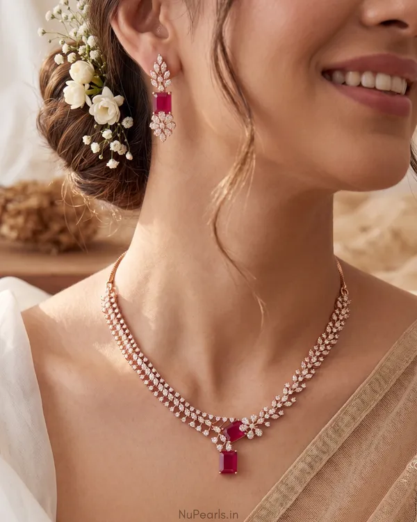 Red_Elena_Necklace|18K_Rose_Gold_Plated_American_Diamond_Jewellery_Set_For_Women_With_Earrings
