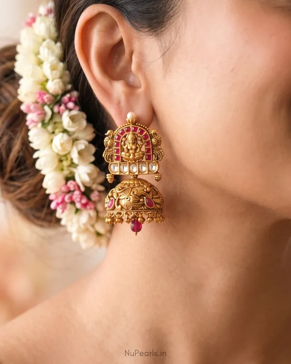 Red_Ragini_Temple_Lakshmi_Antique_Gold_Jhumka_Earrings