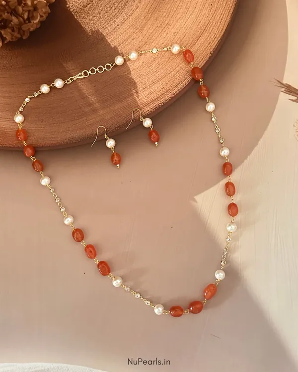 Orange_Meera_Stone_&_Pearl_Mala_with_AD_Chain_for_Women