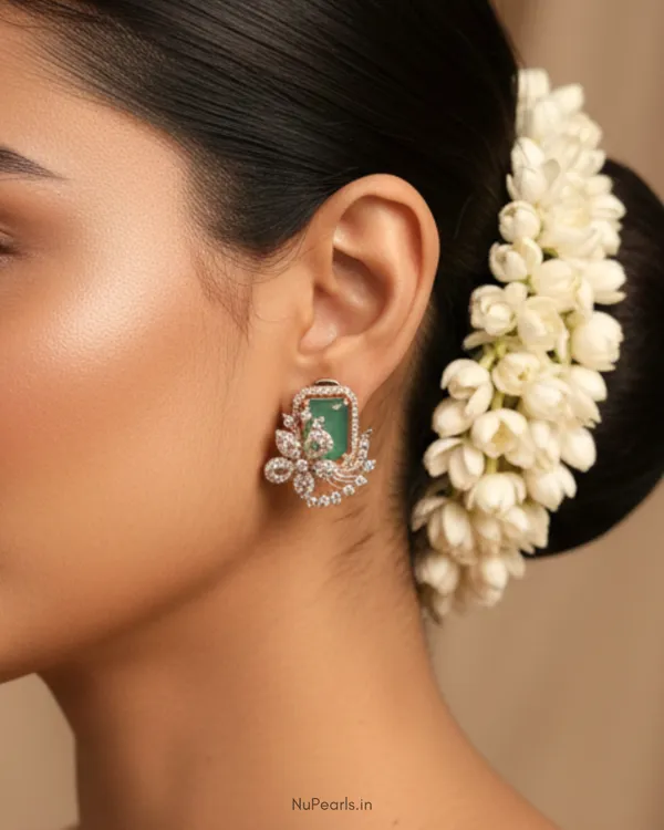 Mint_Green_Floral_Studs_|_18k_Rose_Gold_Plated_CZ_Studded_Party_Earrings