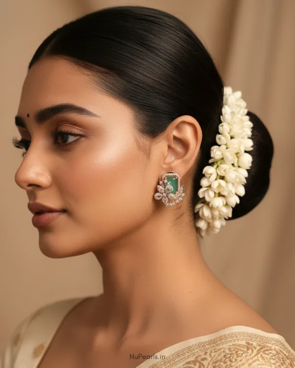 Mint_Green_Floral_Studs_|_18k_Rose_Gold_Plated_CZ_Studded_Party_Earrings