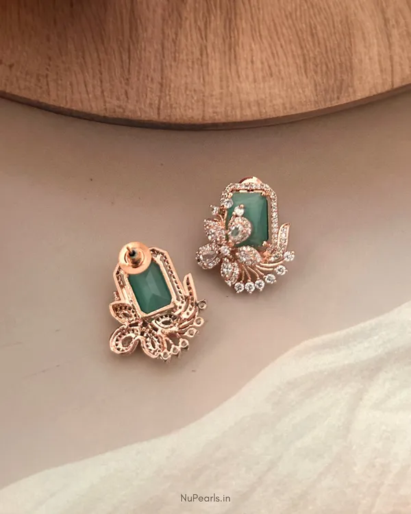 Mint_Green_Floral_Studs_|_18k_Rose_Gold_Plated_CZ_Studded_Party_Earrings