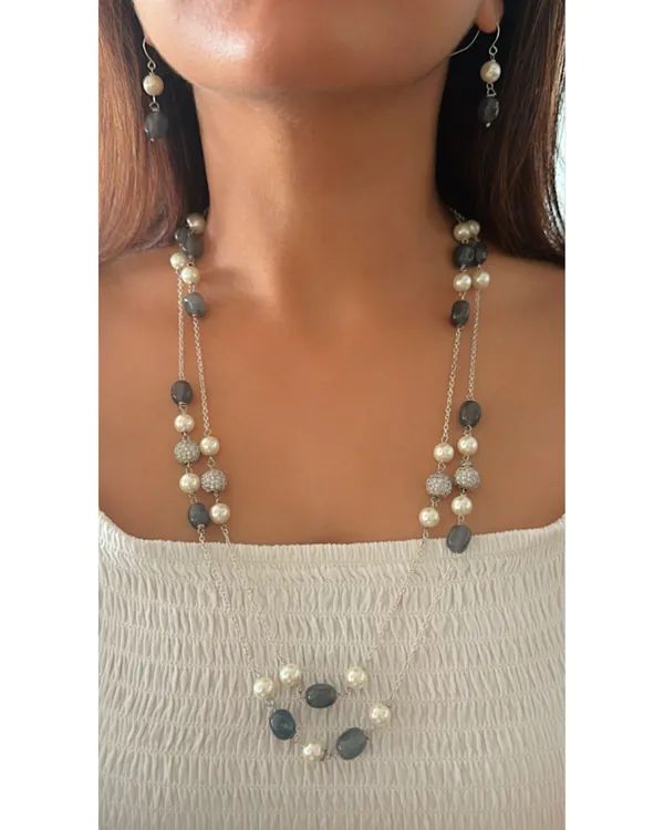 Grey_Zoe_Pearl_&_Stone_Double_Layered_Mala_In_Silver_Chain_For_Women