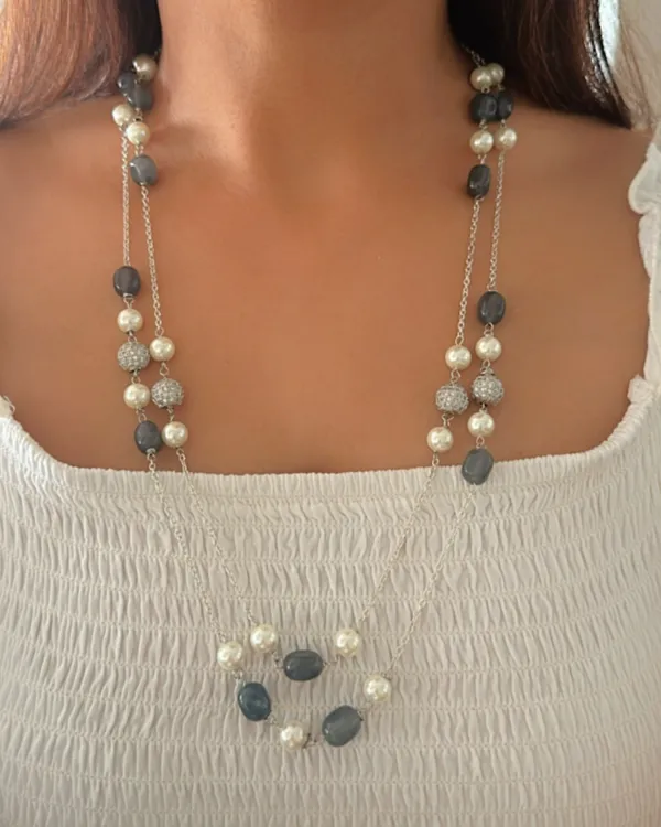 Grey_Zoe_Pearl_&_Stone_Double_Layered_Mala_In_Silver_Chain_For_Women