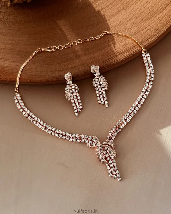 Rose_Gold_Shiva_Necklace|18K_Rose_Gold_Plated_American_Diamond_Jewellery_Set_For_Women_With_Earrings