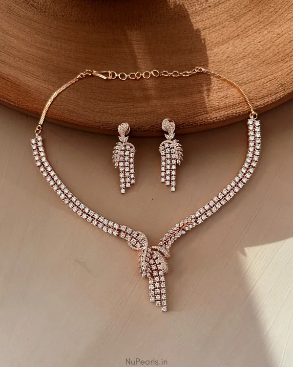 Rose_Gold_Shiva_Necklace|18K_Rose_Gold_Plated_American_Diamond_Jewellery_Set_For_Women_With_Earrings