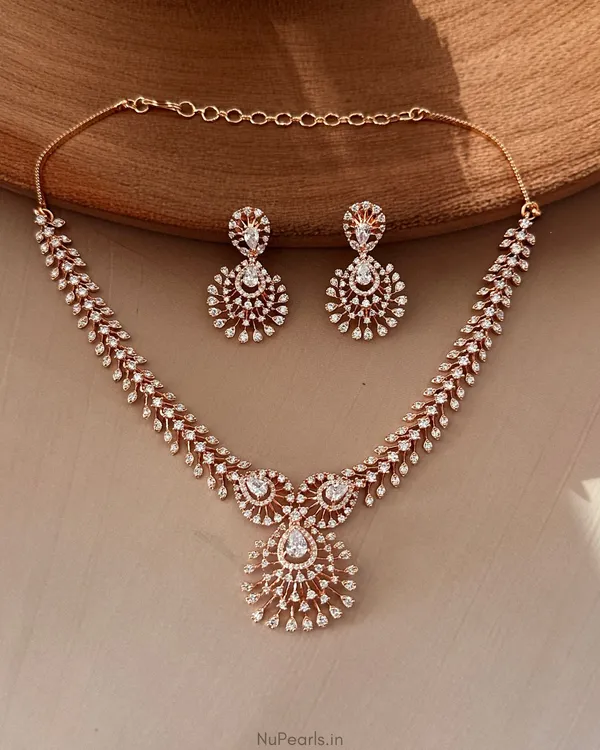 Rose_Gold_Dilsa_Necklace|18K_Rose_Gold_Plated_American_Diamond_Jewellery_Set_For_Women_With_Earrings