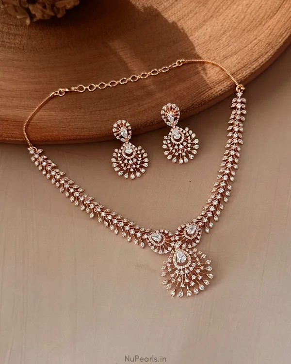 Rose_Gold_Dilsa_Necklace|18K_Rose_Gold_Plated_American_Diamond_Jewellery_Set_For_Women_With_Earrings