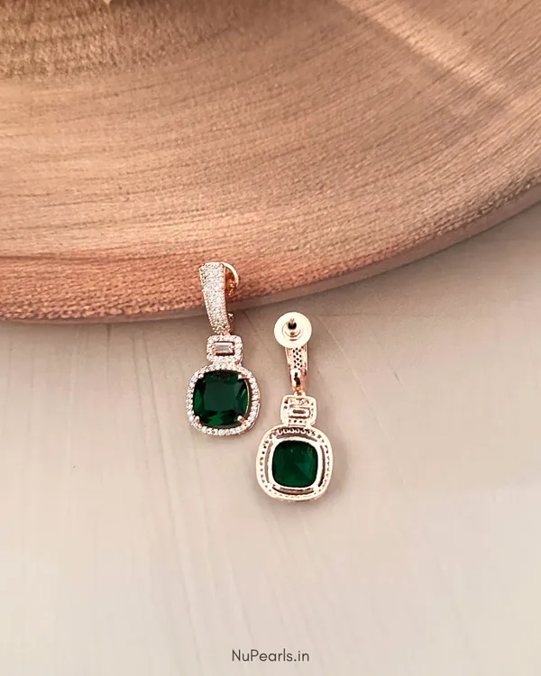 Green_Aria_AD_Stone_Drop_Earrings|_18K_Rose_Gold_Plated_Party_Earrings