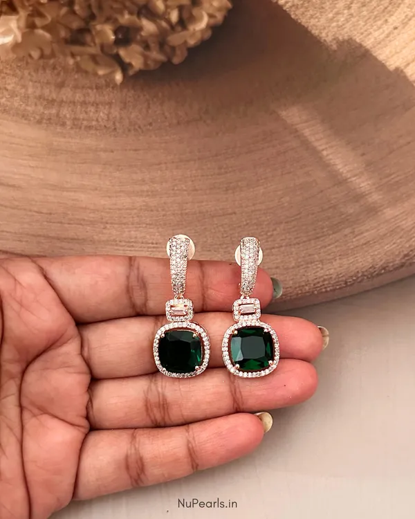 Green_Aria_AD_Stone_Drop_Earrings|_18K_Rose_Gold_Plated_Party_Earrings