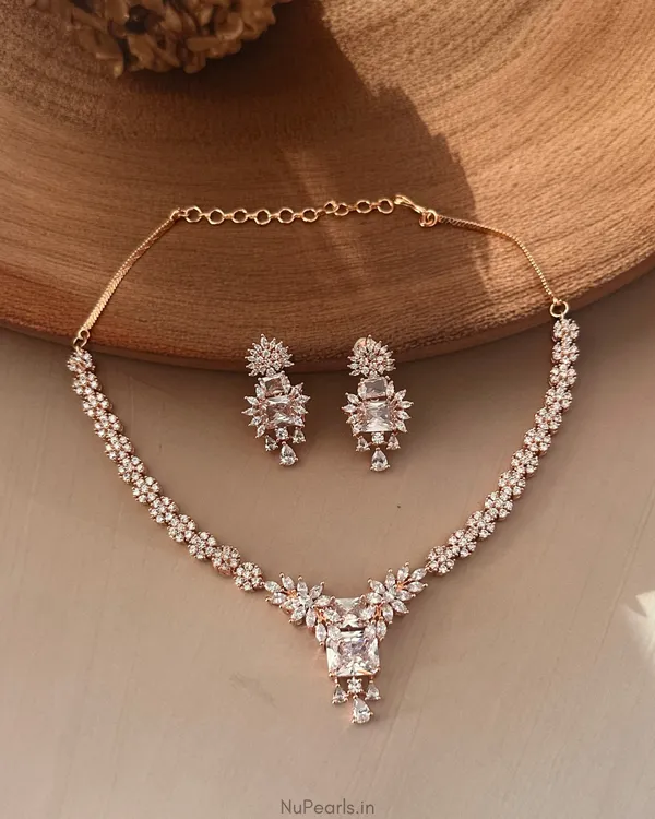 Rose_Gold_Tara_Necklace_|18K_Plated_American_Diamond_Jewellery_Set_For_Women_With_Earrings