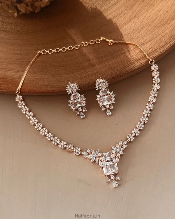 Rose_Gold_Tara_Necklace_|18K_Plated_American_Diamond_Jewellery_Set_For_Women_With_Earrings