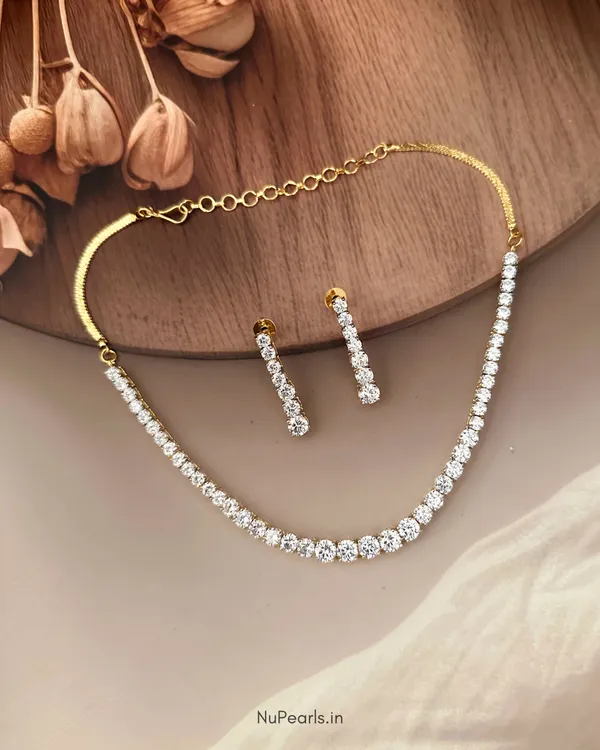 Golden_CZ_Tennis_Solitaire_Necklace|_18k_Gold_Plated_Party_Jewellery_Set