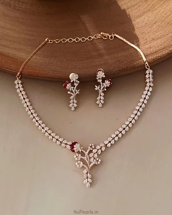 Red_Lia_Necklace|18K_Rose_Gold_Plated_American_Diamond_Jewellery_Set_For_Women_With_Earrings