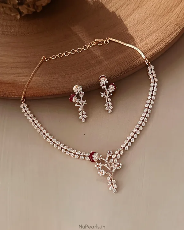 Red_Lia_Necklace|18K_Rose_Gold_Plated_American_Diamond_Jewellery_Set_For_Women_With_Earrings