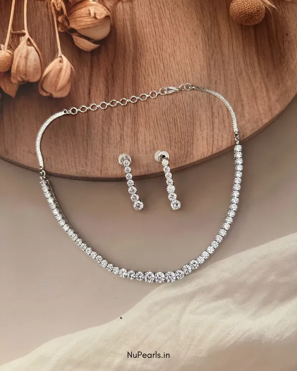 Silver_CZ_Tennis_Solitaire_Necklace|_Rhodium_Plated_Party_Jewellery_Set