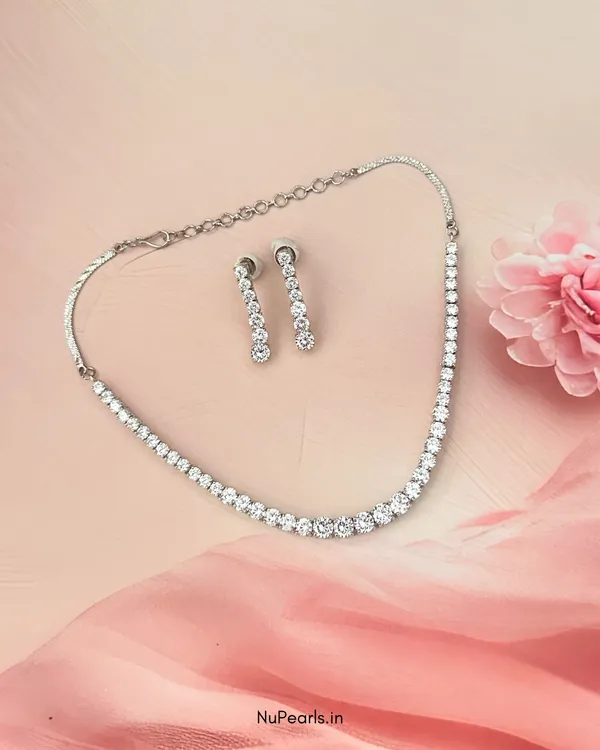 Silver_CZ_Tennis_Solitaire_Necklace|_Rhodium_Plated_Party_Jewellery_Set