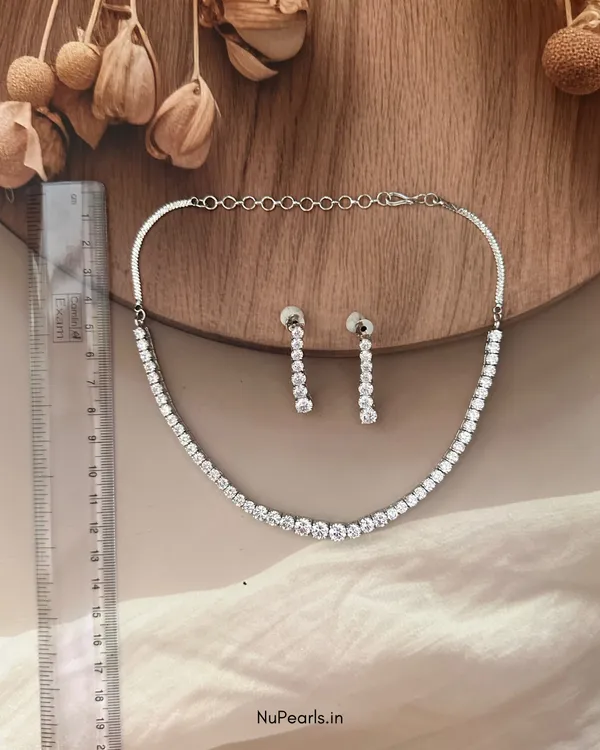 Silver_CZ_Tennis_Solitaire_Necklace|_Rhodium_Plated_Party_Jewellery_Set