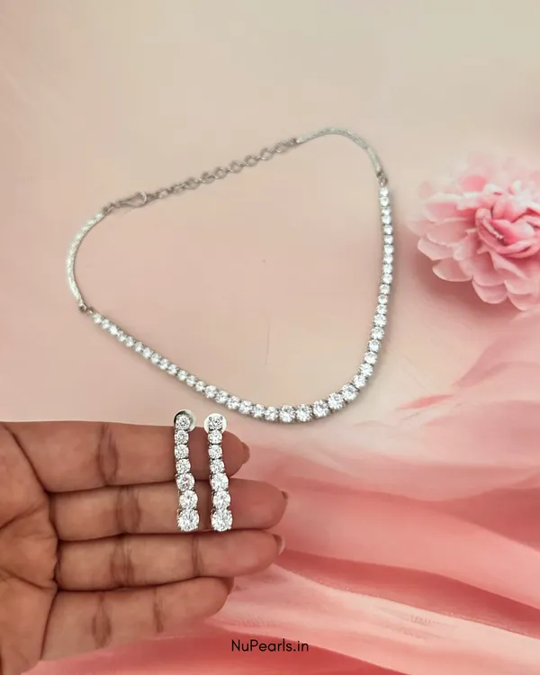 Silver_CZ_Tennis_Solitaire_Necklace|_Rhodium_Plated_Party_Jewellery_Set
