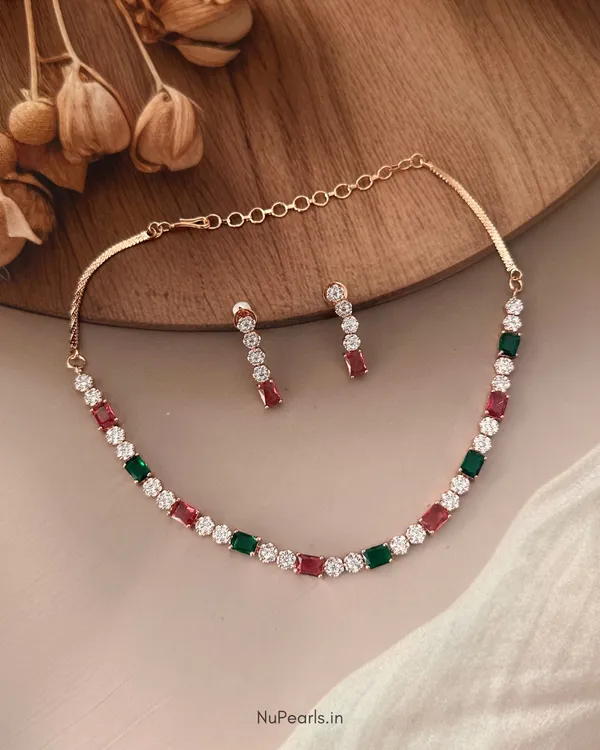 Red-Green_Peya_Necklace_|_18k_Rose_Gold_Plated_CZ_Studded_Jewellery_For_Women