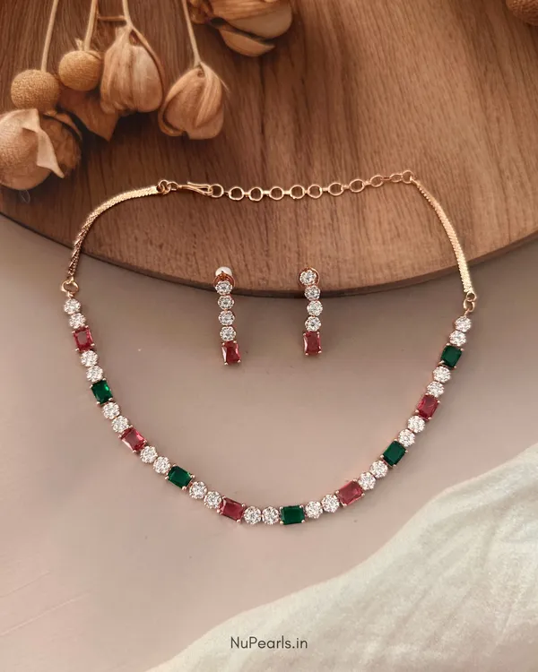 Red-Green_Peya_Necklace_|_18k_Rose_Gold_Plated_CZ_Studded_Jewellery_For_Women