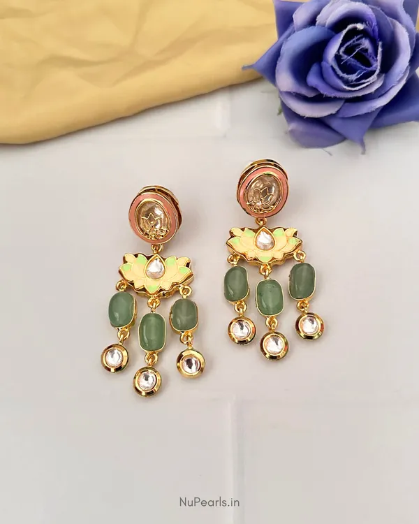 Pink_Green_Zoya_Dangler_Earrings_|_Kundan,_Meena_&_Natural_Stones