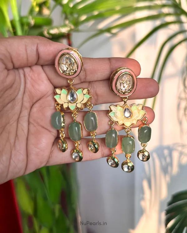 Pink_Green_Zoya_Dangler_Earrings_|_Kundan,_Meena_&_Natural_Stones