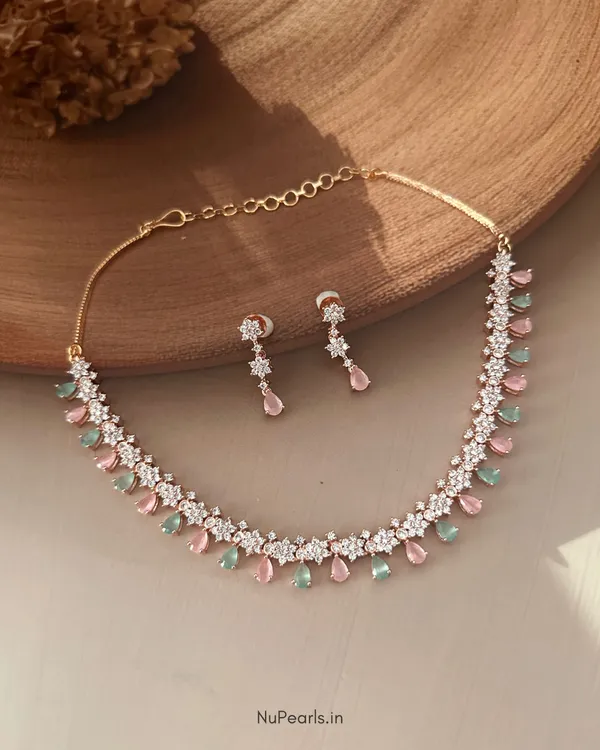 Mint_Green-Pink_Ujas_Necklace_|_18K_Rose_Gold_Plated_CZ_Studded_Jewellery_Set_For_Women