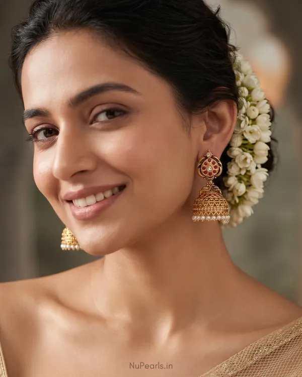 Vidhi_Traditional_Kundan_Jhumka_Earrings_with_Ruby_Stones_and_Pearl_Drops_|Antique_Gold_Finish