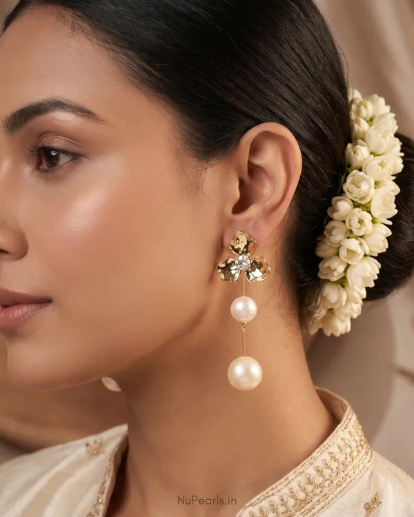 Gold_Flower_Pearl_Hanging_Skye_Earrings_|_Premium_Party_Earrings_in_Gold_Polish