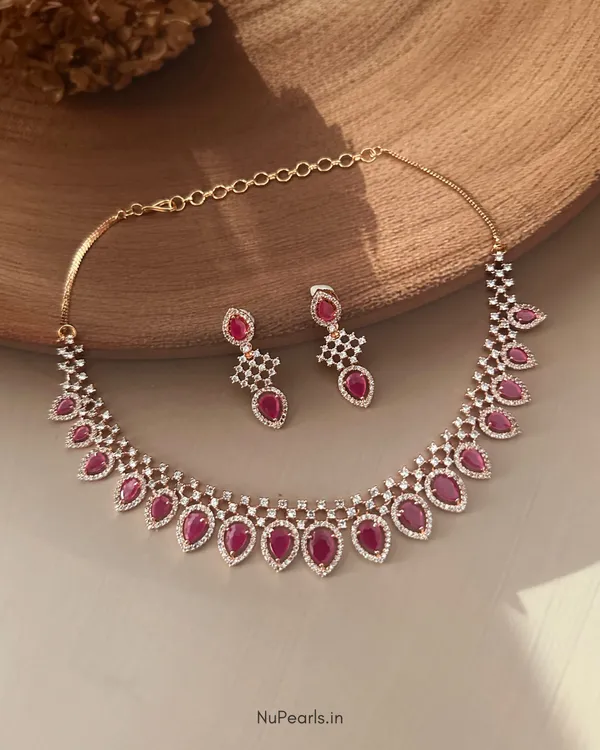Ruby_Red_Pahel_Necklace_|_18K_Rose_Gold_Plated_CZ_Studded_Jewellery_Set_For_Women