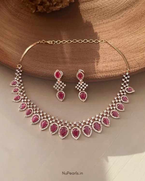 Ruby_Red_Pahel_Necklace_|_18K_Rose_Gold_Plated_CZ_Studded_Jewellery_Set_For_Women
