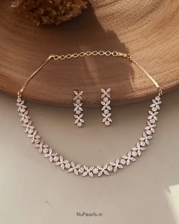 Rose_Gold_Amra_Necklace_|18K_Rose_Gold_Plated_CZ_Studded_Jewellery_Set_For_Women